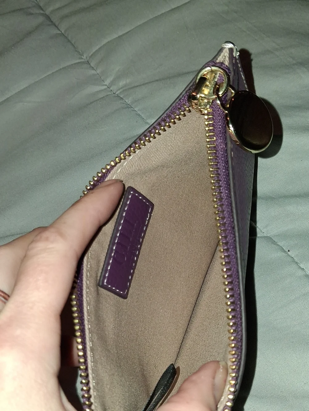 Long Zip Wallet in Deep Plum Leather with Gold Accent